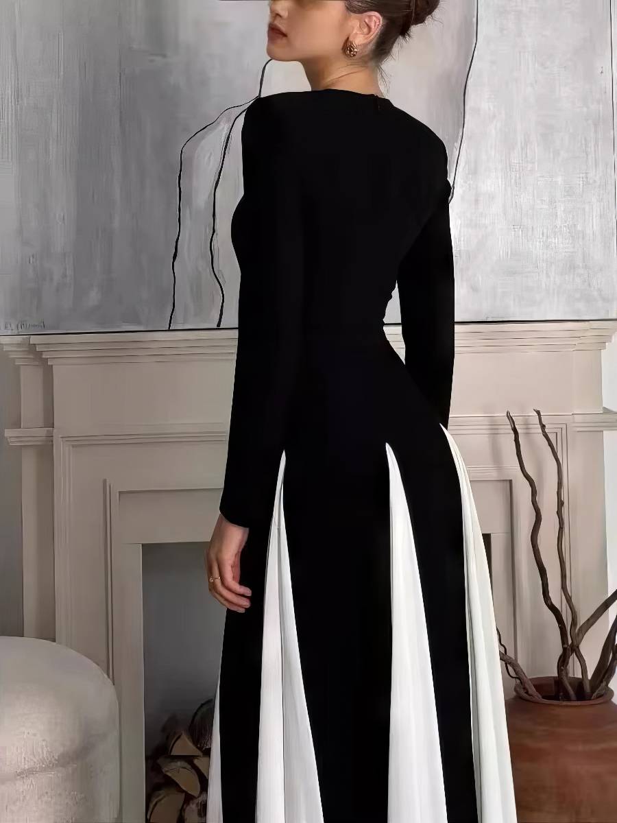 Robe Blanc Et Noir Coupe Droite Manches Longues Chic – Image 3