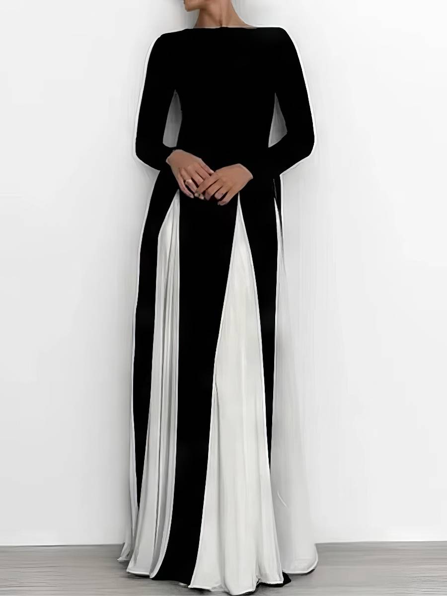 Robe Blanc Et Noir Coupe Droite Manches Longues Chic