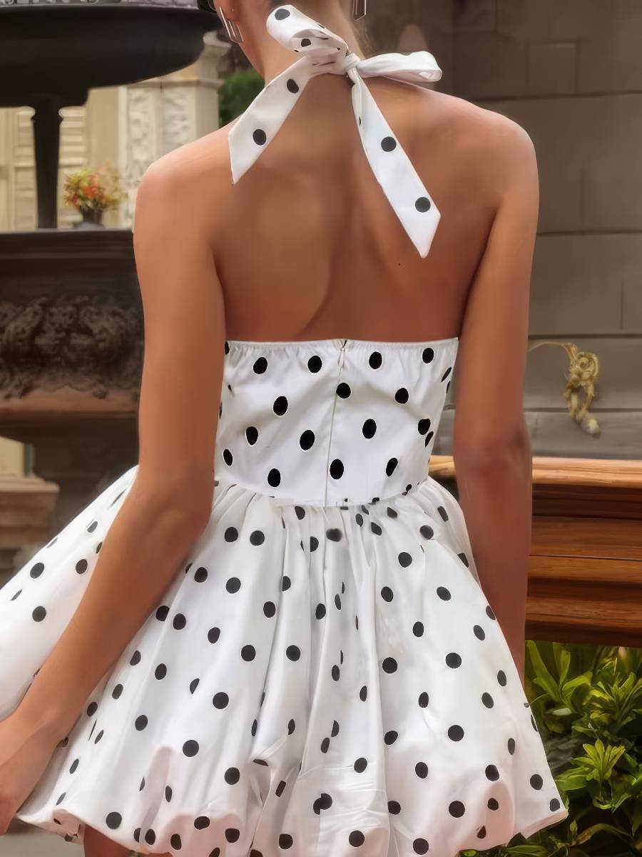 Robe Blanc Et Noir Courte À Pois Coupe Patineuse – Image 5