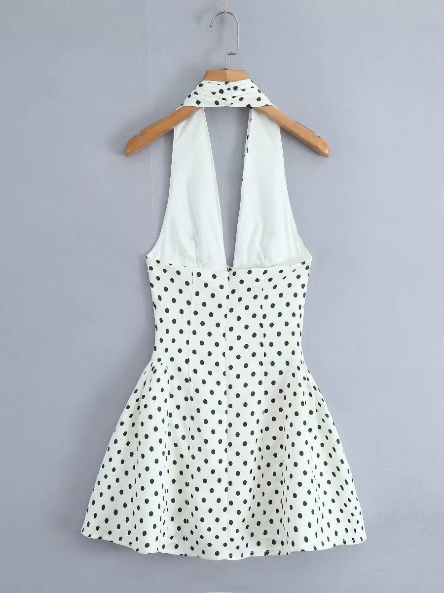 Robe Blanc Et Noir Courte À Pois Coupe Trapèze – Image 5