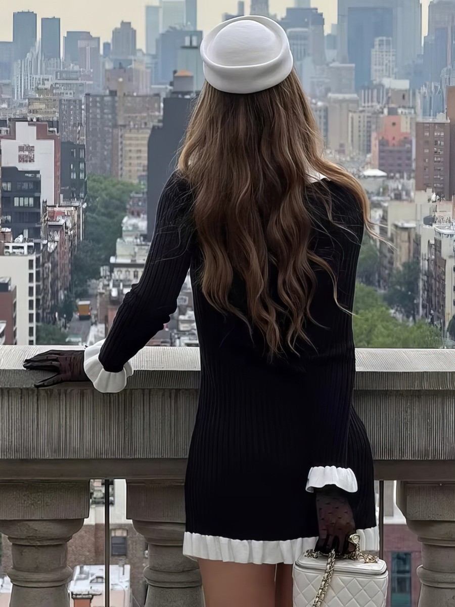 Robe Blanc Et Noir Courte À Volants Rétro Chic – Image 5