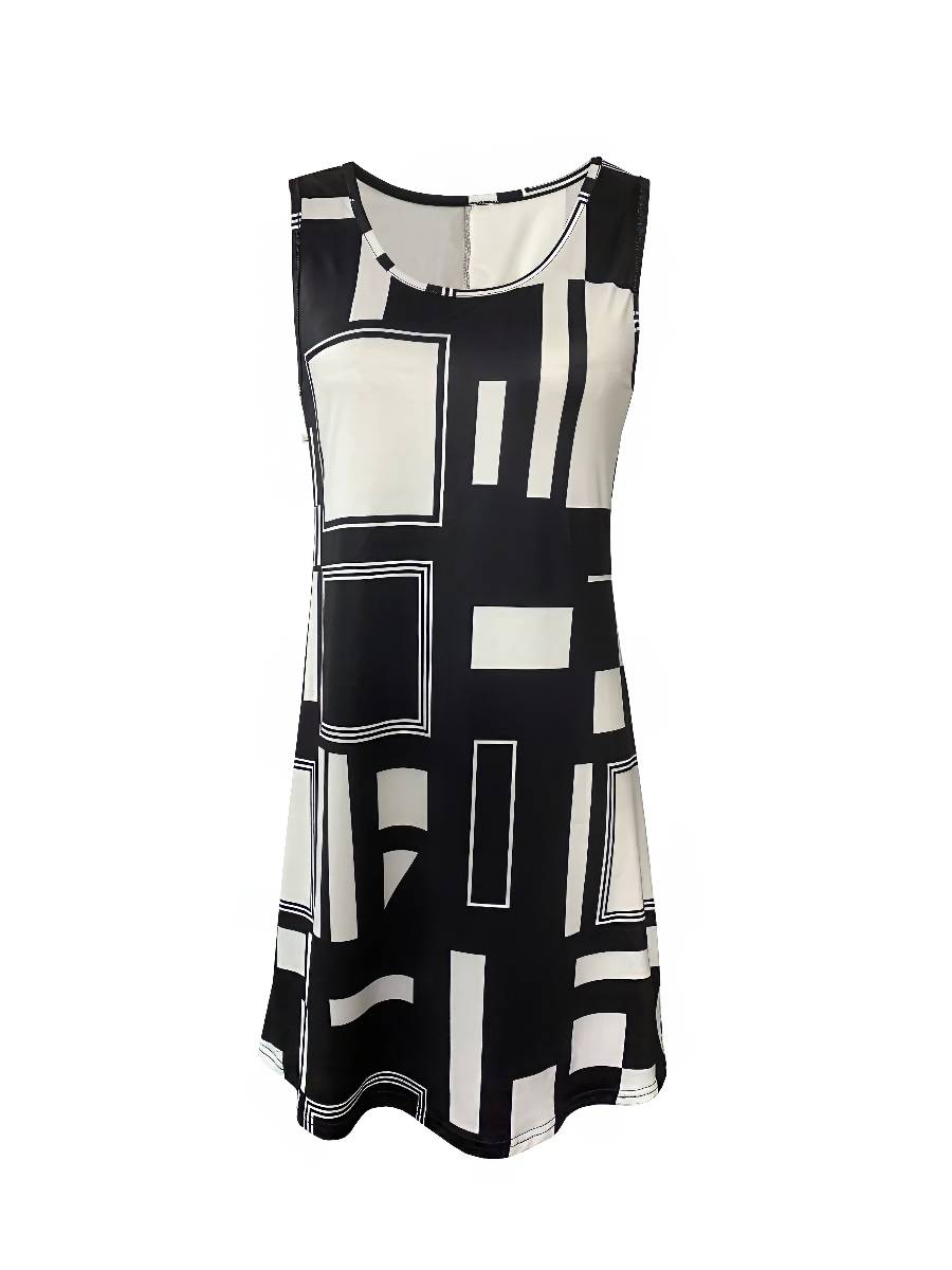 Robe Blanc Et Noir Courte Coupe Trapèze Imprimé Graphique – Image 3