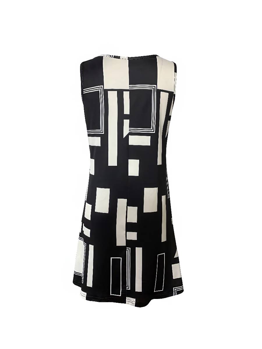 Robe Blanc Et Noir Courte Coupe Trapèze Imprimé Graphique – Image 4