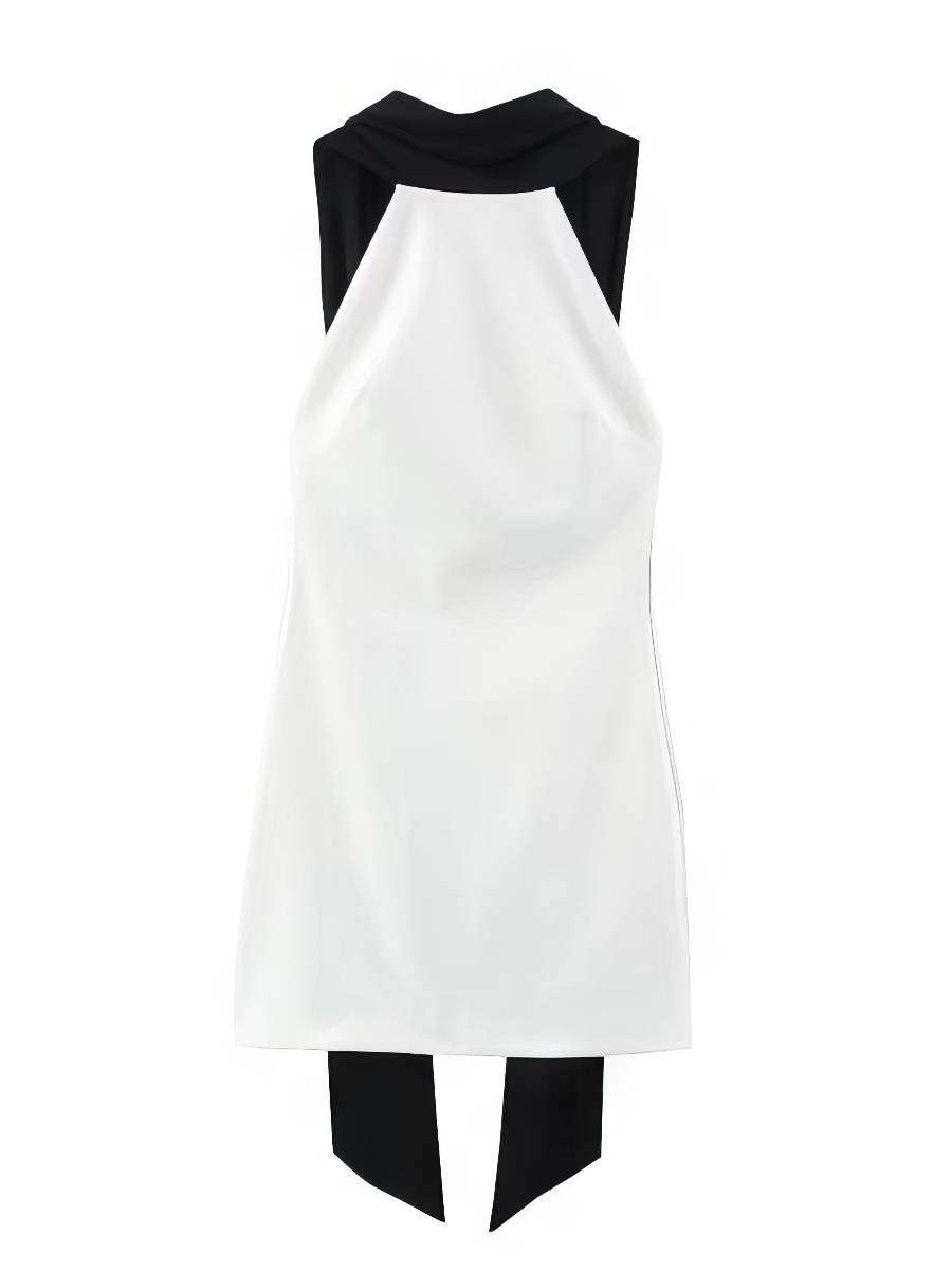 Robe Blanc Et Noir Courte Moulante Col Montant Élégante – Image 3