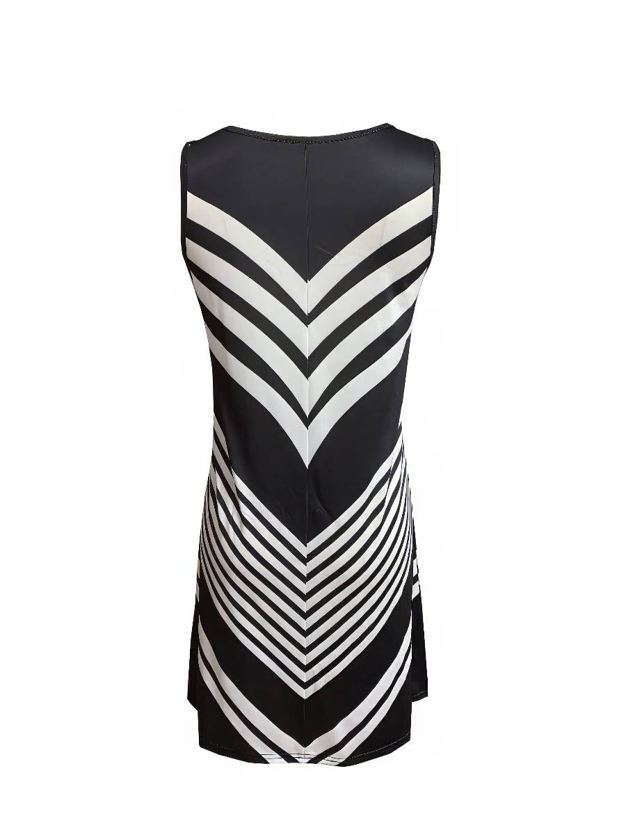 Robe Blanc Et Noir Mi-Longue Fluide Rayures Graphiques – Image 4