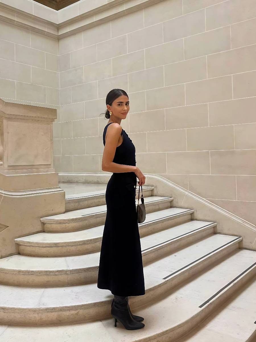 Robe Blanc Et Noir Robe Droite Chic Sans Manches – Image 3