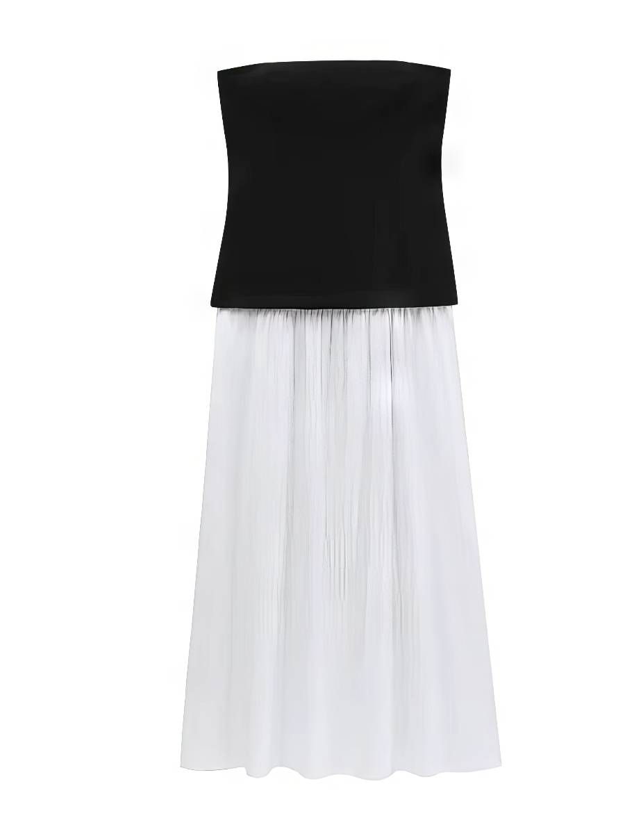 Robe Blanc Et Noir Robe Longue Élégante Sans Manches – Image 4