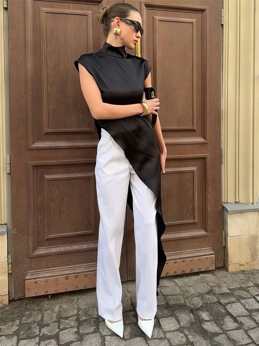 Robe Blanc Et Noir Robe Moderne Coupe Asymétrique