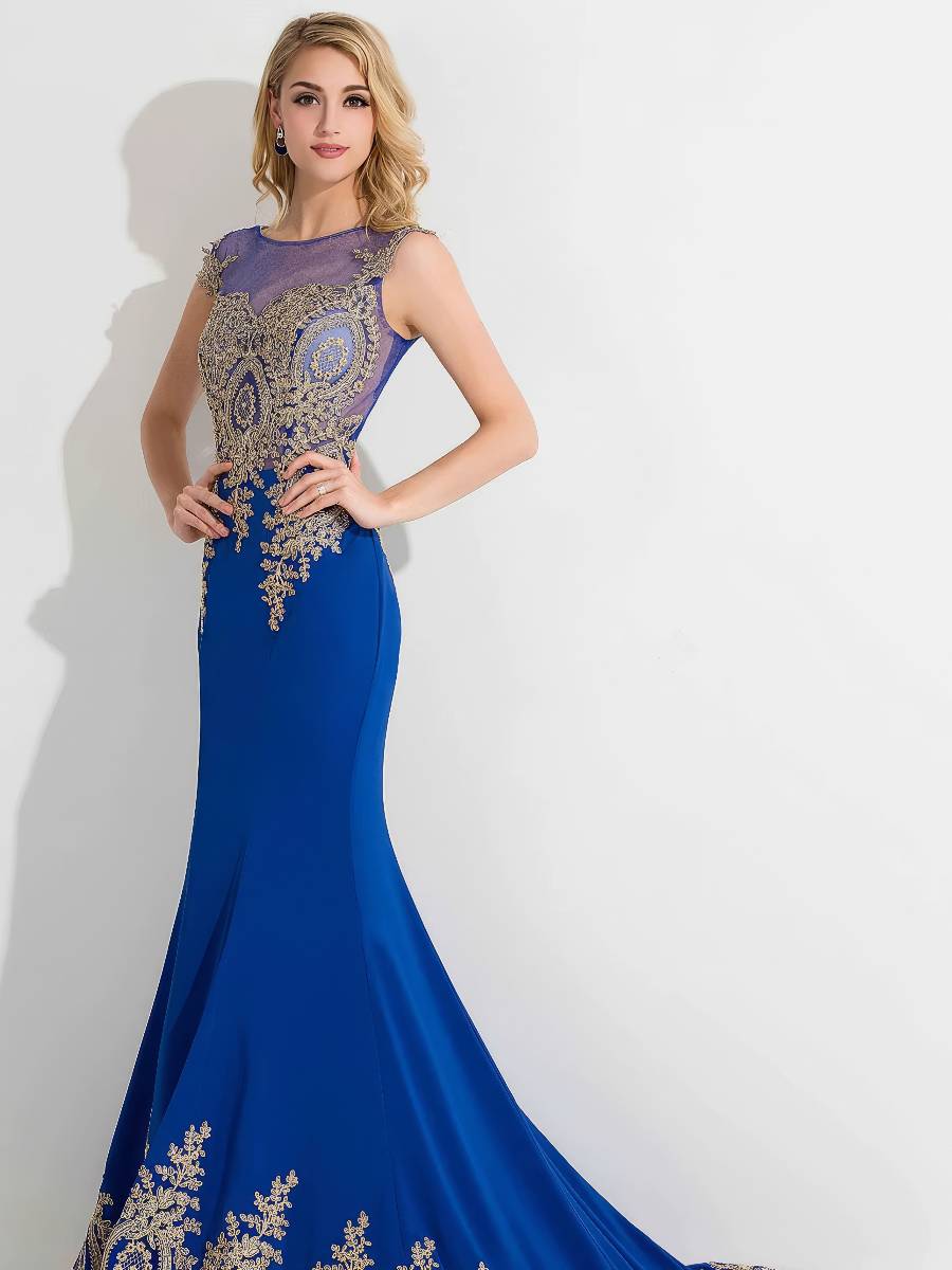 Robe Bleu Doré Coupe Sirène Cérémonie – Image 5