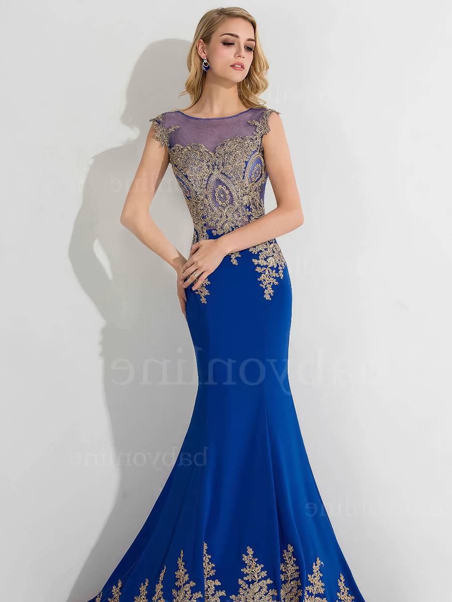 Robe Bleu Doré Coupe Sirène Cérémonie – Image 2