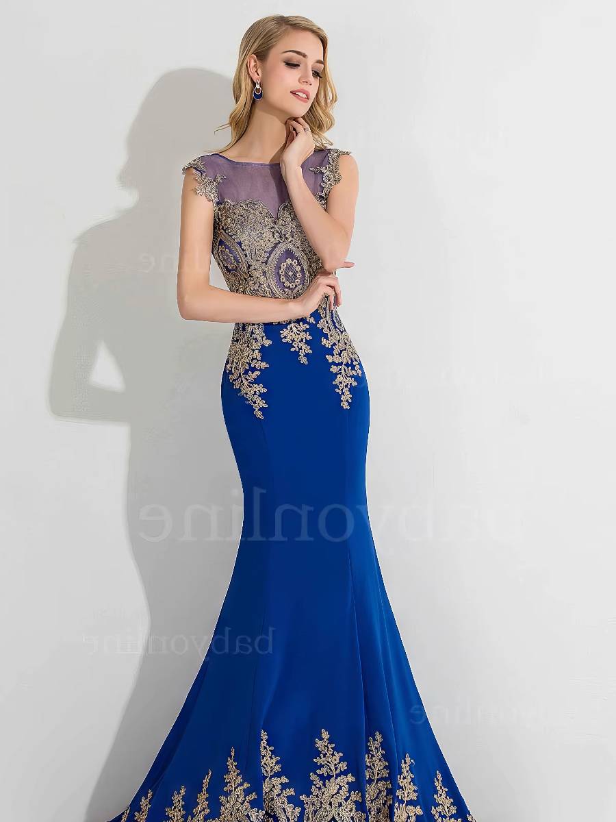 Robe Bleu Doré Coupe Sirène Cérémonie – Image 4