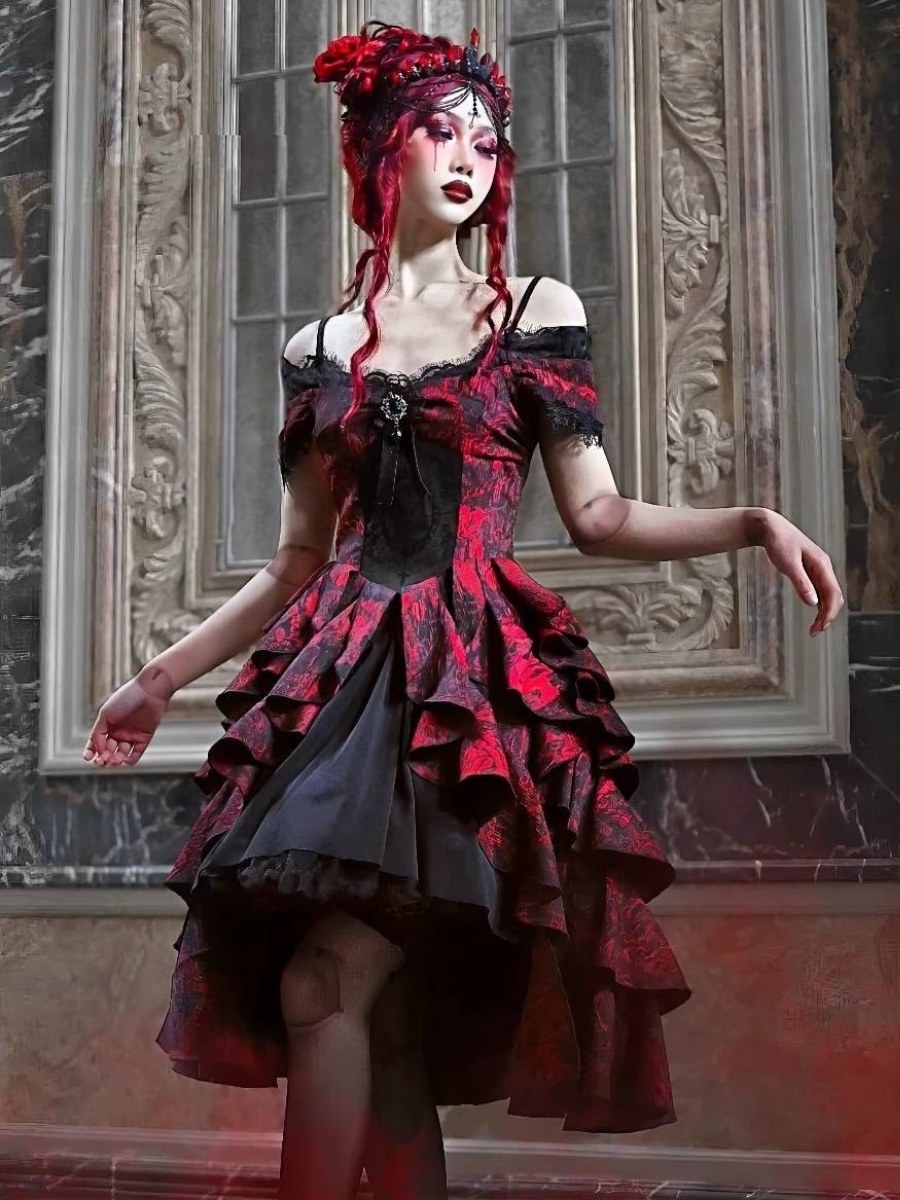 Robe Gothique Noir Et Rouge Style Romantique Sombre – Image 3
