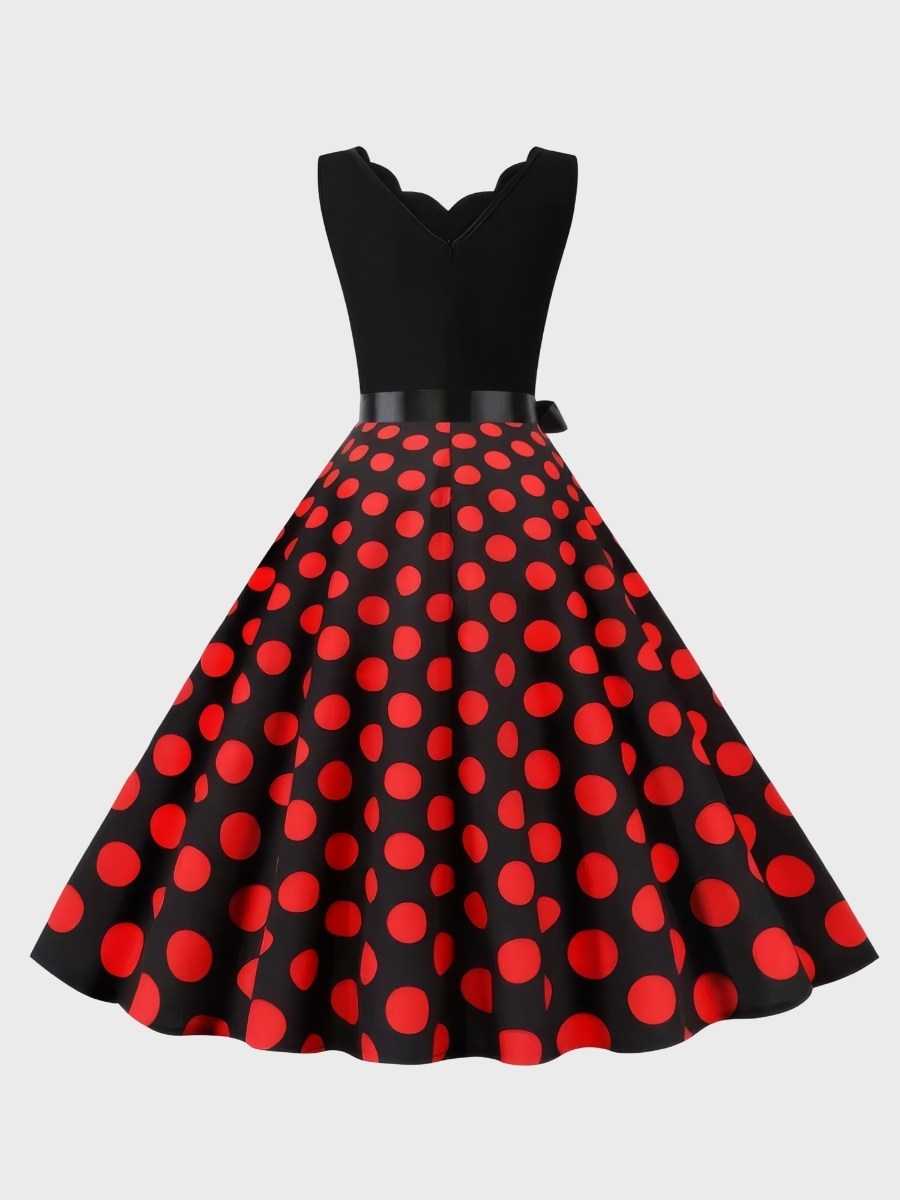 Robe Noir À Pois Rouges Style Pin-Up Années 50 – Image 2