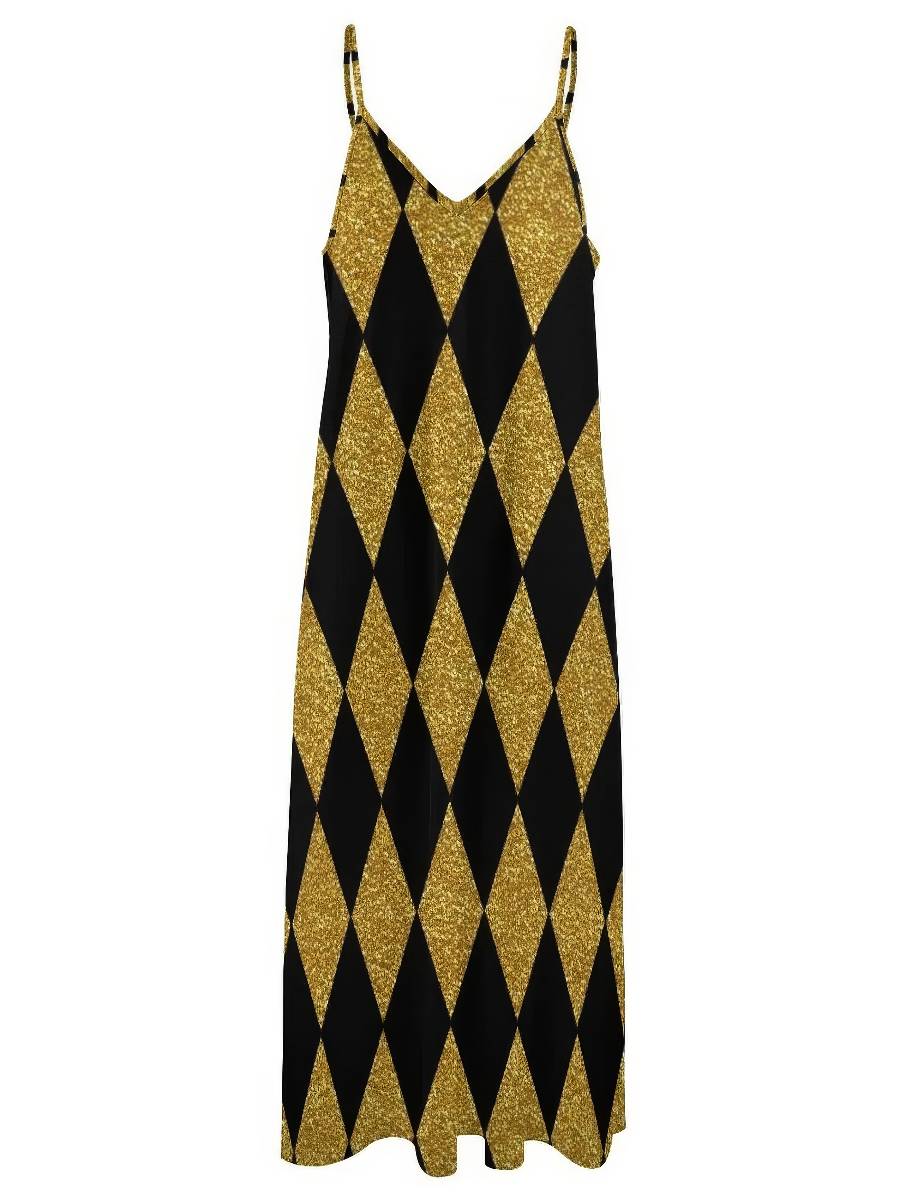 Robe Noir Et Doré À Motif Losanges – Image 4