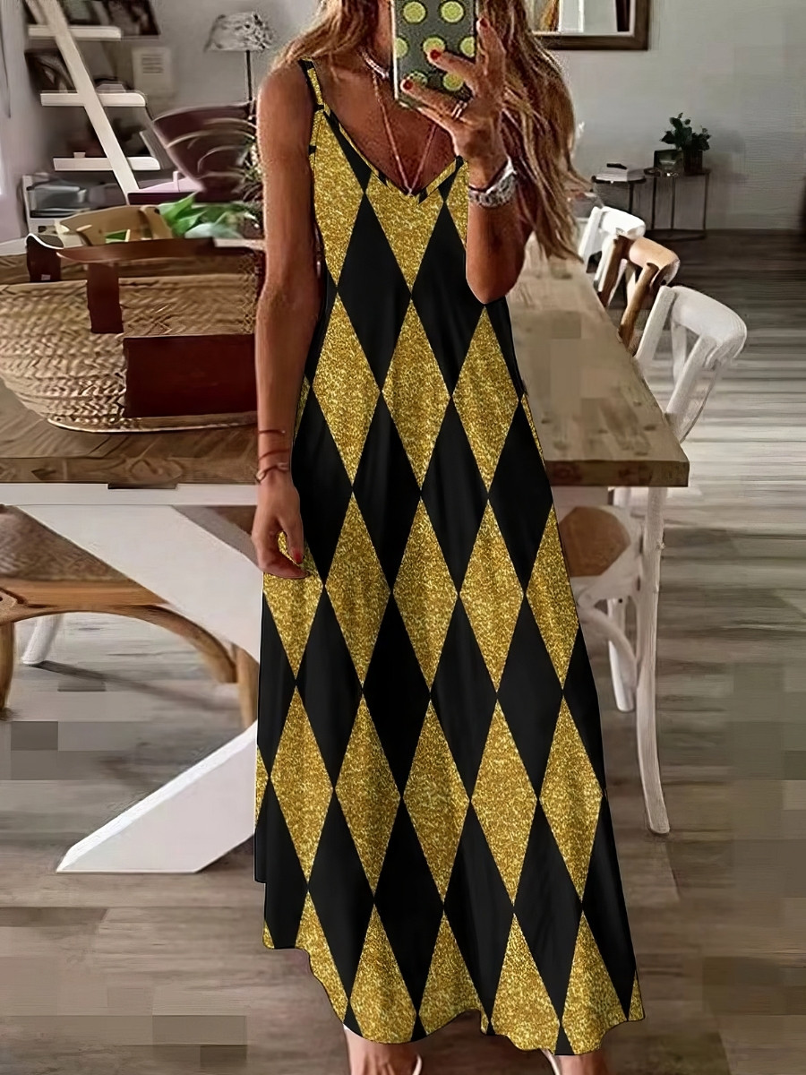 Robe Noir Et Doré À Motif Losanges
