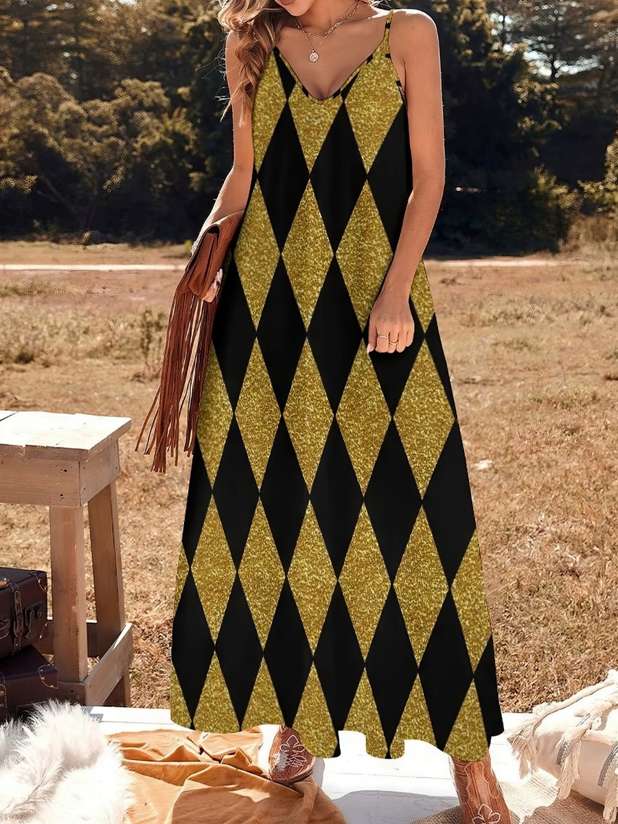 Robe Noir Et Doré À Motif Losanges – Image 2