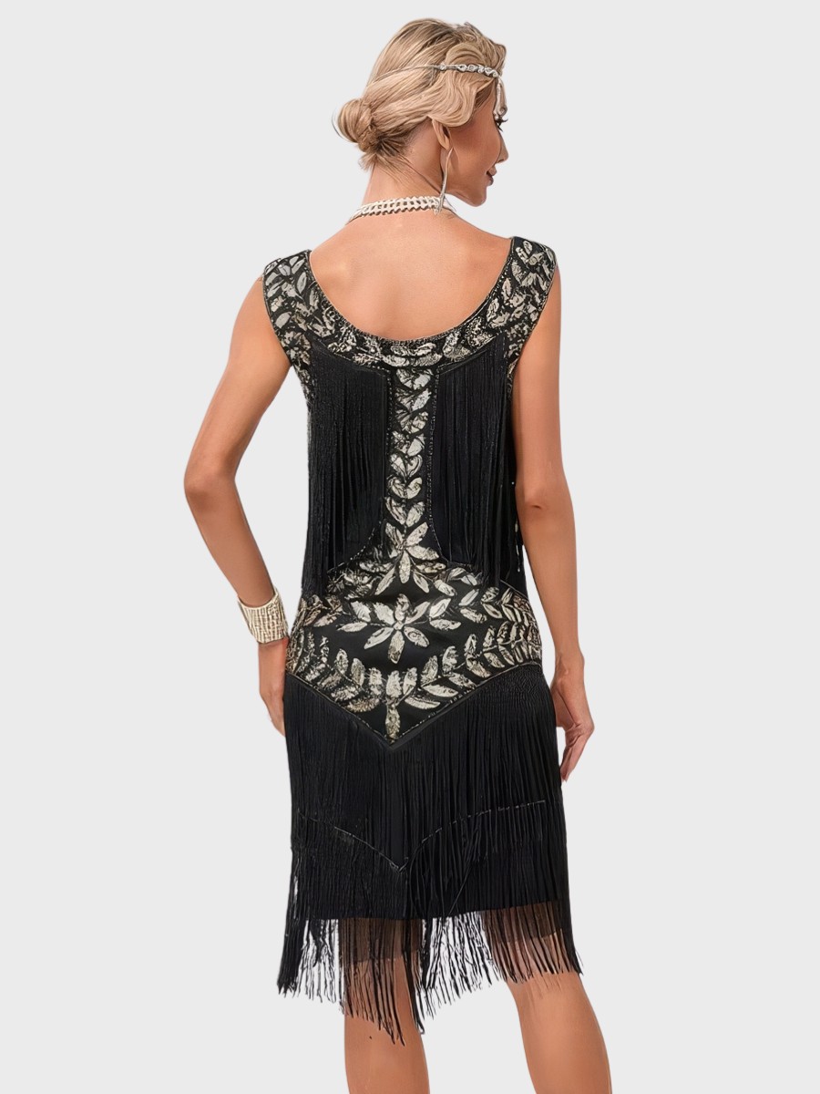 Robe Noir Et Doré À Paillettes Style Années 20 Motifs Floraux – Image 4