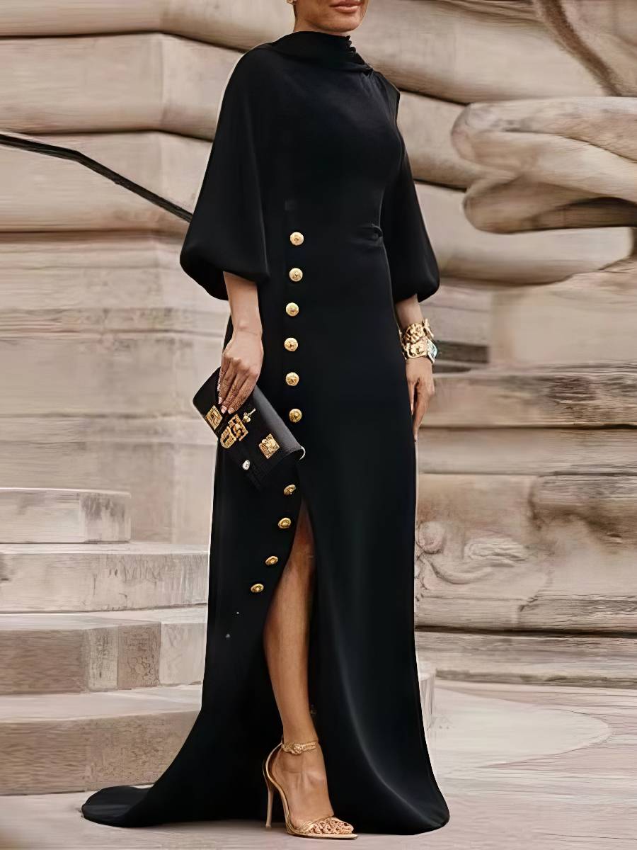 Robe Noir Et Doré Finition Boutons Métallisés