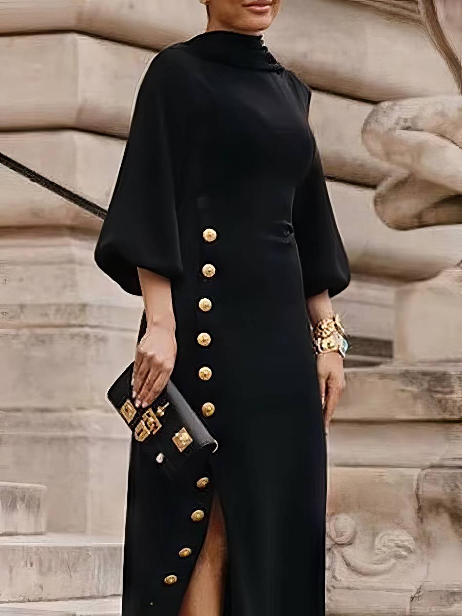Robe Noir Et Doré Finition Boutons Métallisés – Image 2