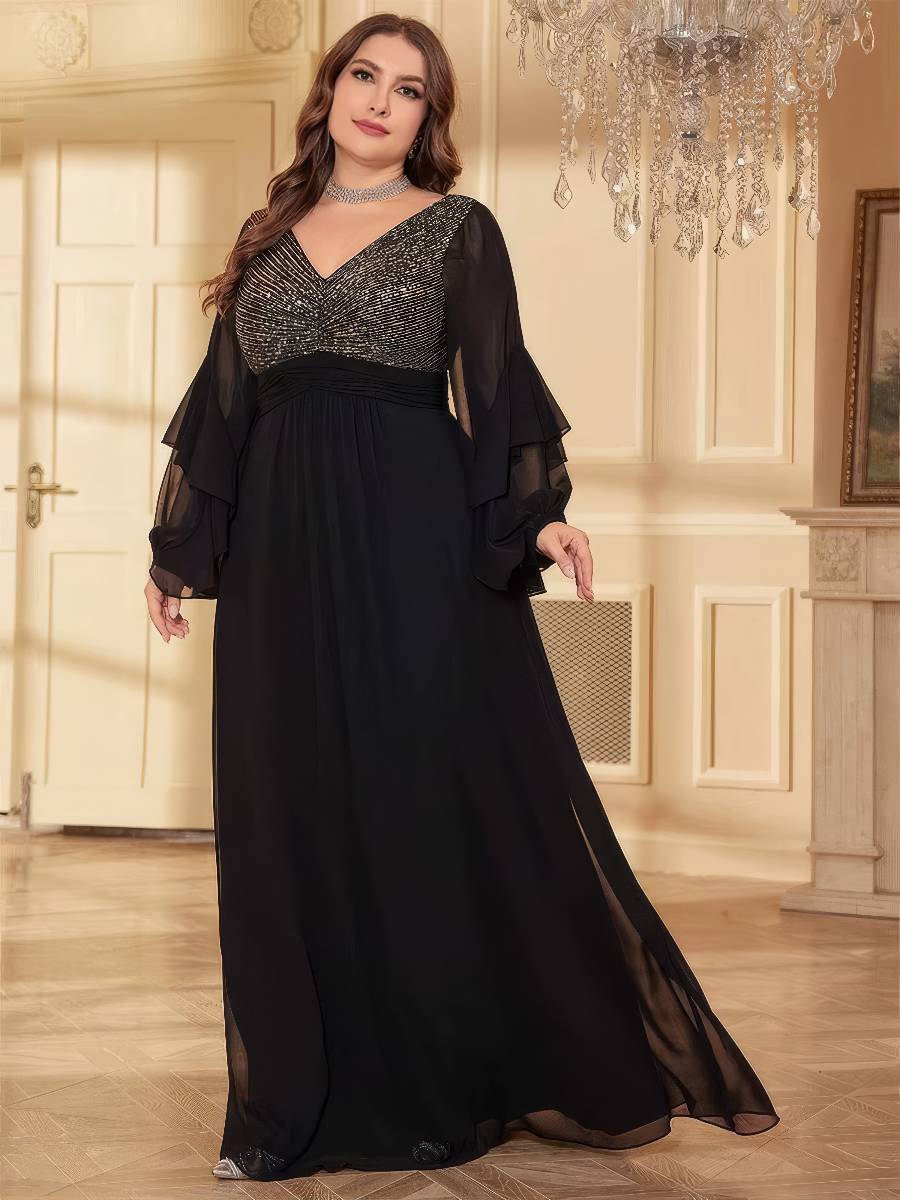 Robe Noir Et Doré Fluide À Manches Transparentes – Image 4