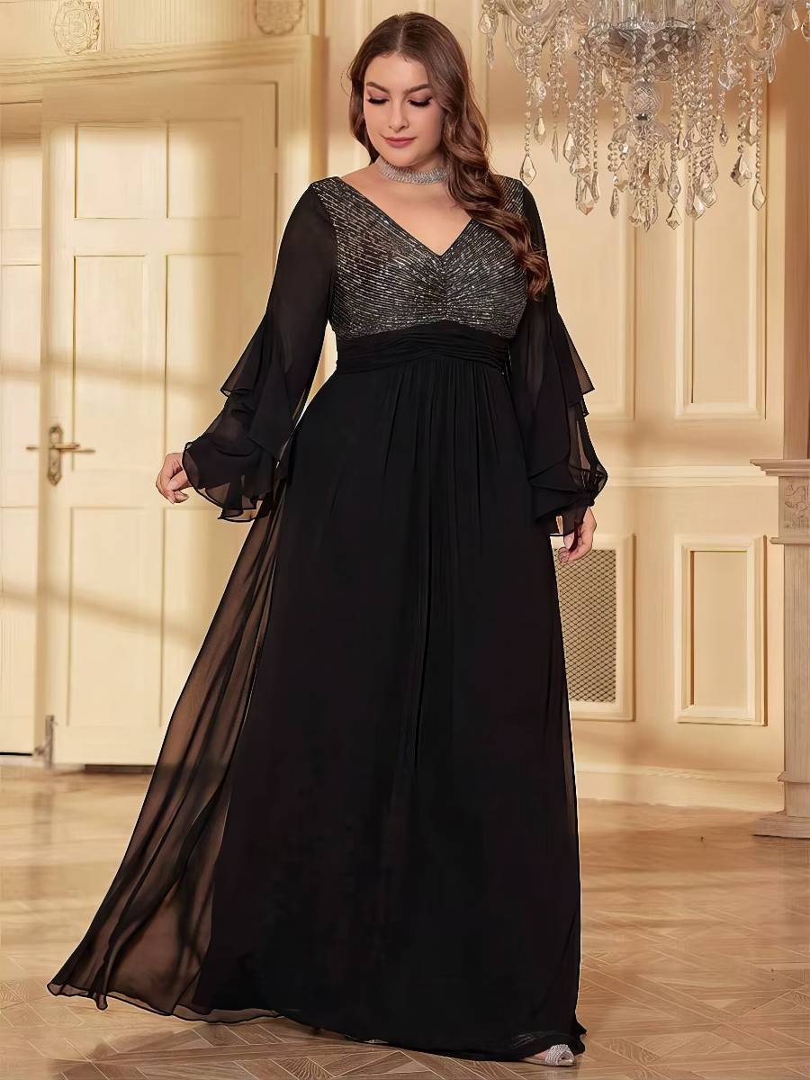 Robe Noir Et Doré Fluide À Manches Transparentes