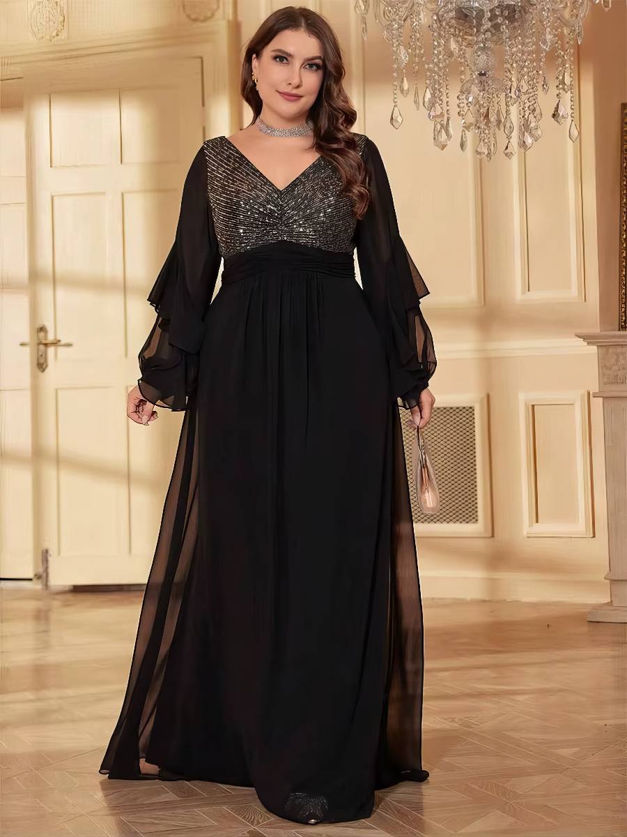 Robe Noir Et Doré Fluide À Manches Transparentes – Image 2