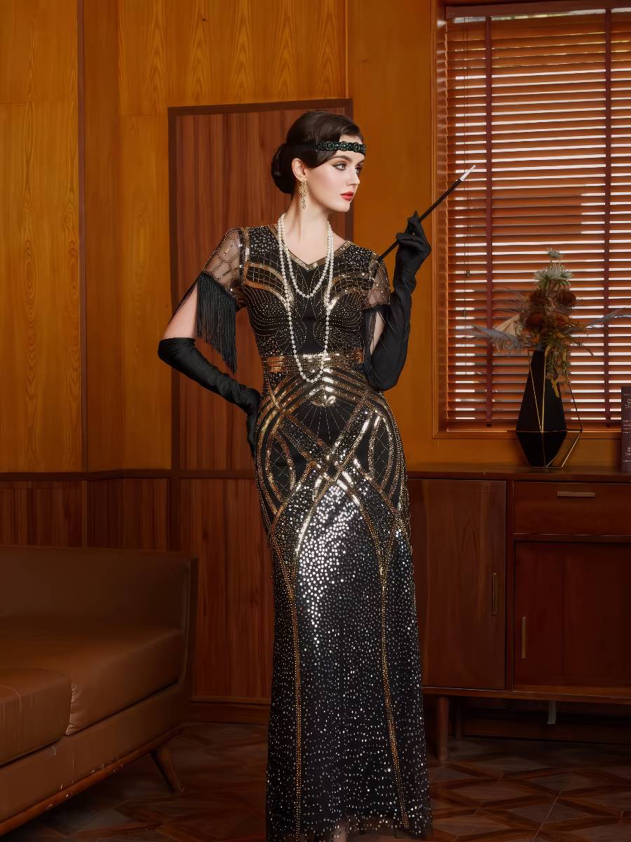 Robe Noir Et Doré Style Gatsby Art Déco – Image 3