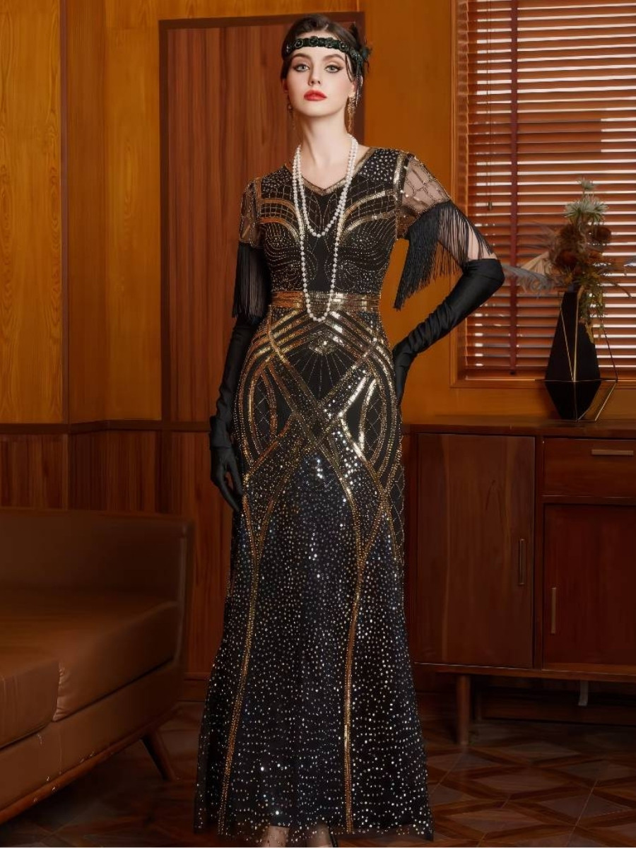 Robe Noir Et Doré Style Gatsby Art Déco