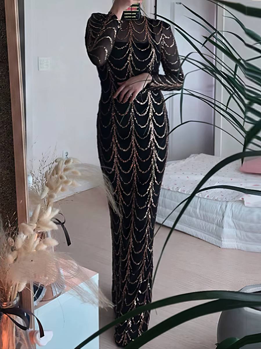 Robe Noir Et Or À Motifs Dorés En Cascade – Image 5