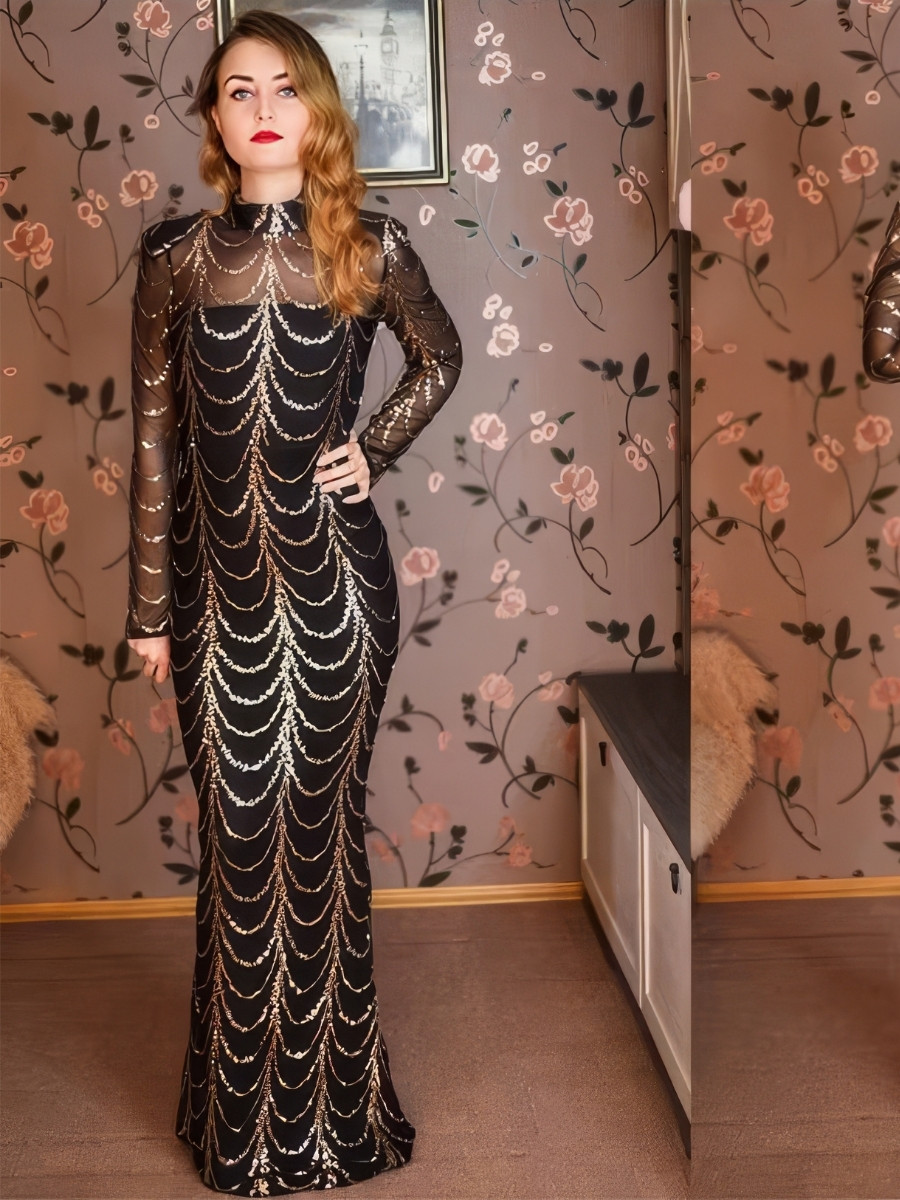 Robe Noir Et Or À Motifs Dorés En Cascade – Image 6