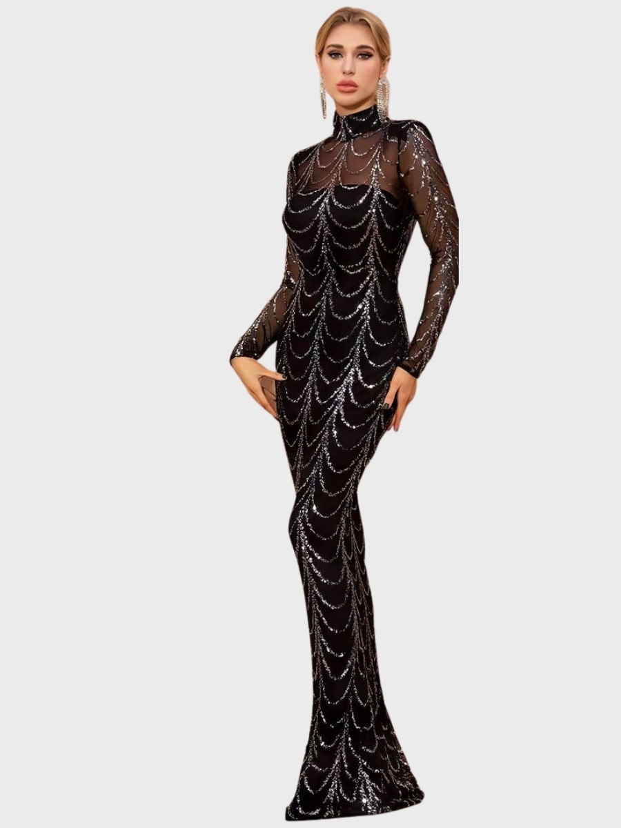 Robe Noir Et Or À Motifs Dorés En Cascade – Image 4