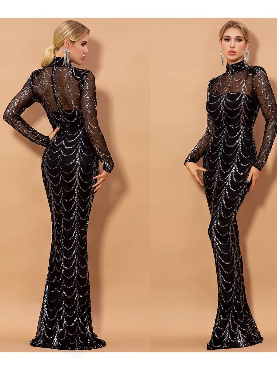 Robe Noir Et Or À Motifs Dorés En Cascade – Image 8