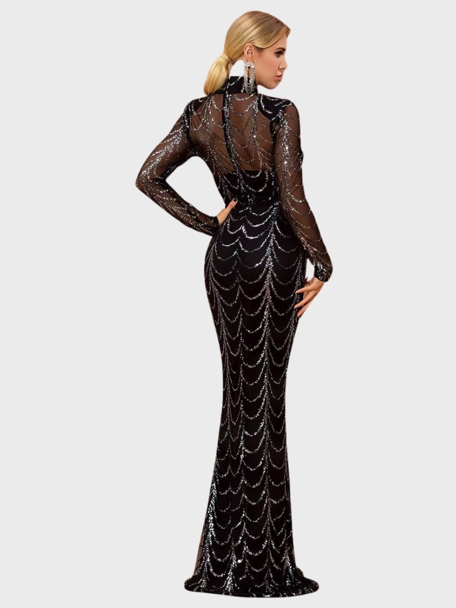 Robe Noir Et Or À Motifs Dorés En Cascade – Image 3
