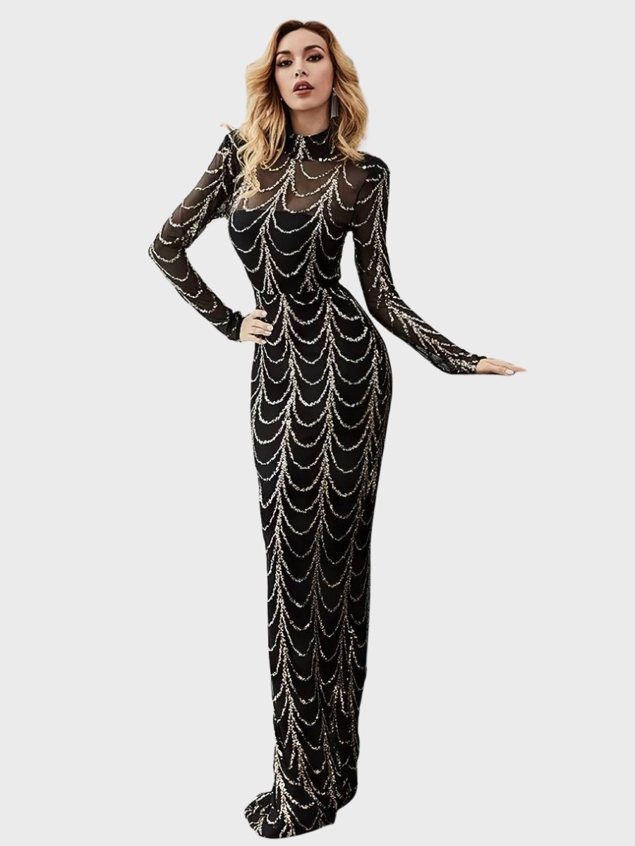 Robe Noir Et Or À Motifs Dorés En Cascade – Image 2