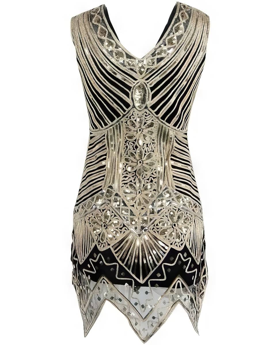 Robe Noir Et Or Style Années 20 À Motifs Graphiques – Image 5