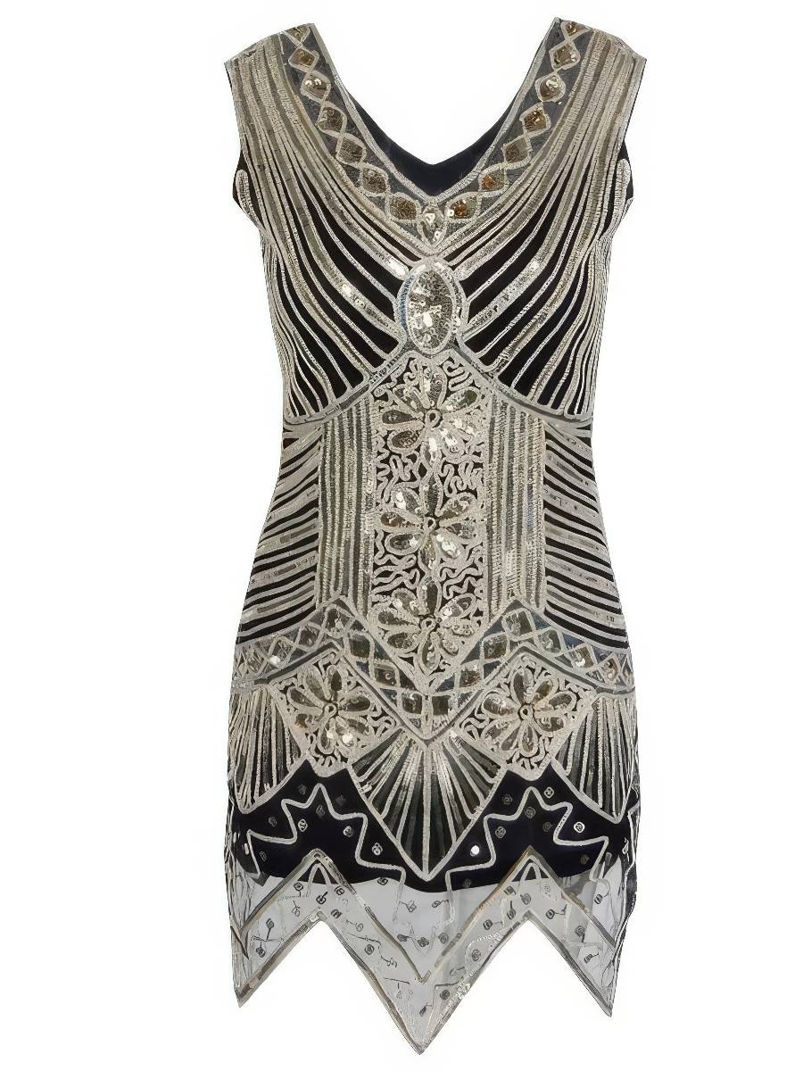 Robe Noir Et Or Style Années 20 À Motifs Graphiques – Image 4