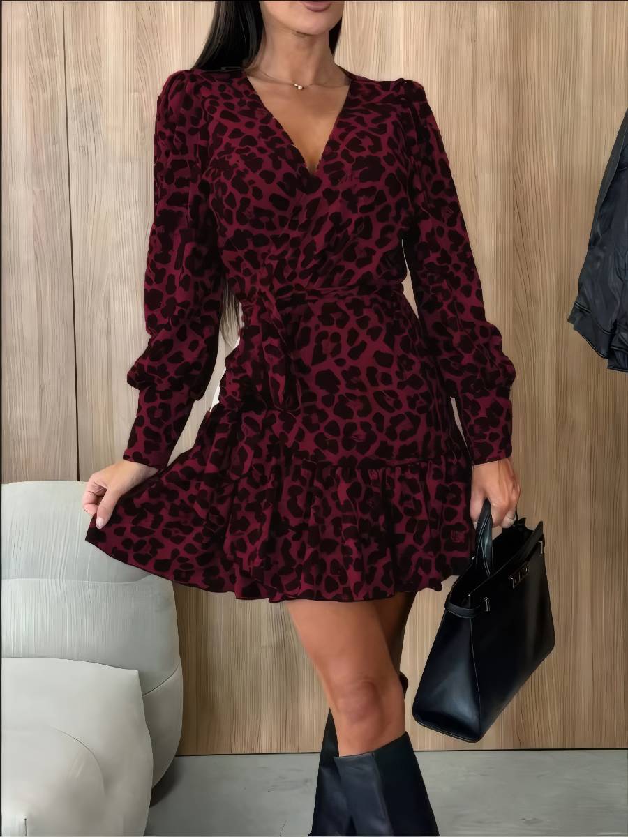 Robe Noir Et Rouge Imprimé Léopard Bordeaux