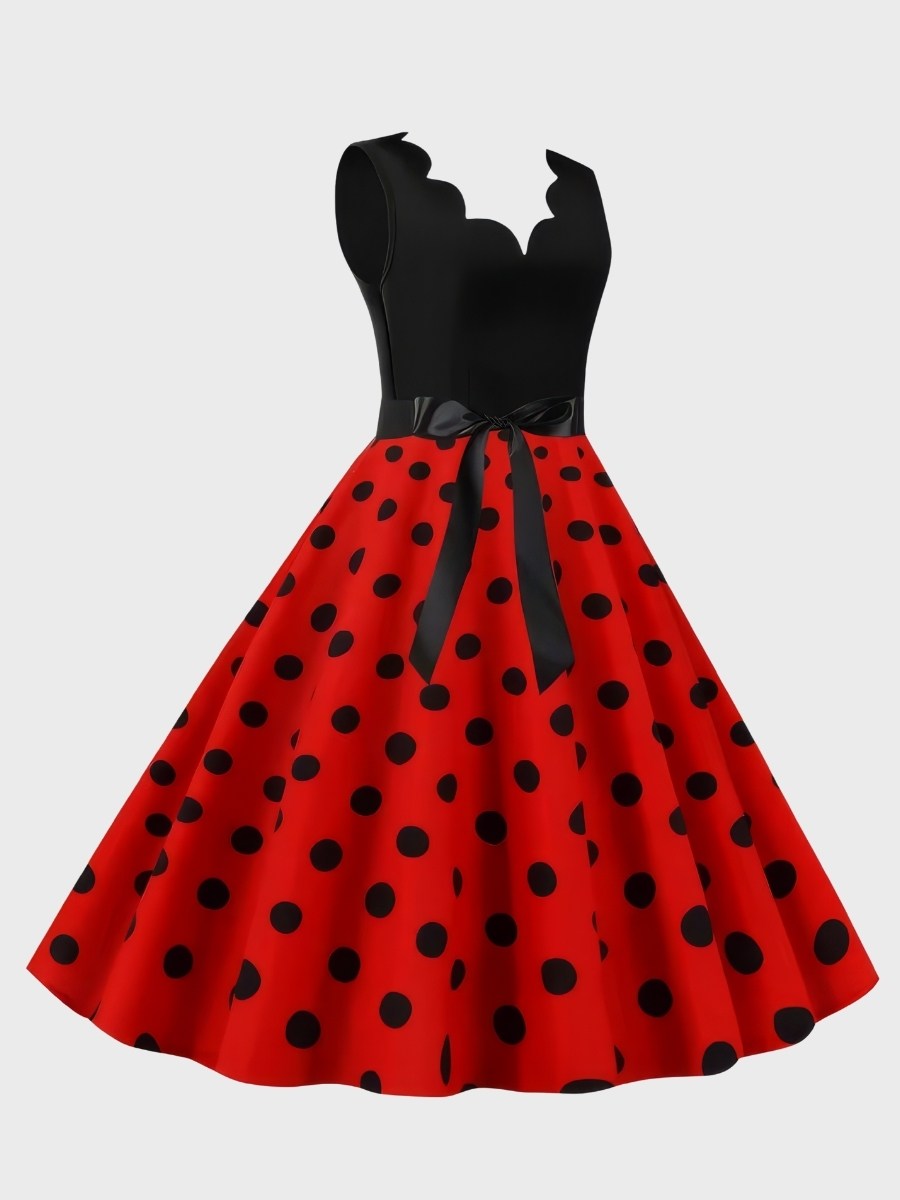 Robe Rouge À Pois Noirs Style Vintage Années 50 – Image 3