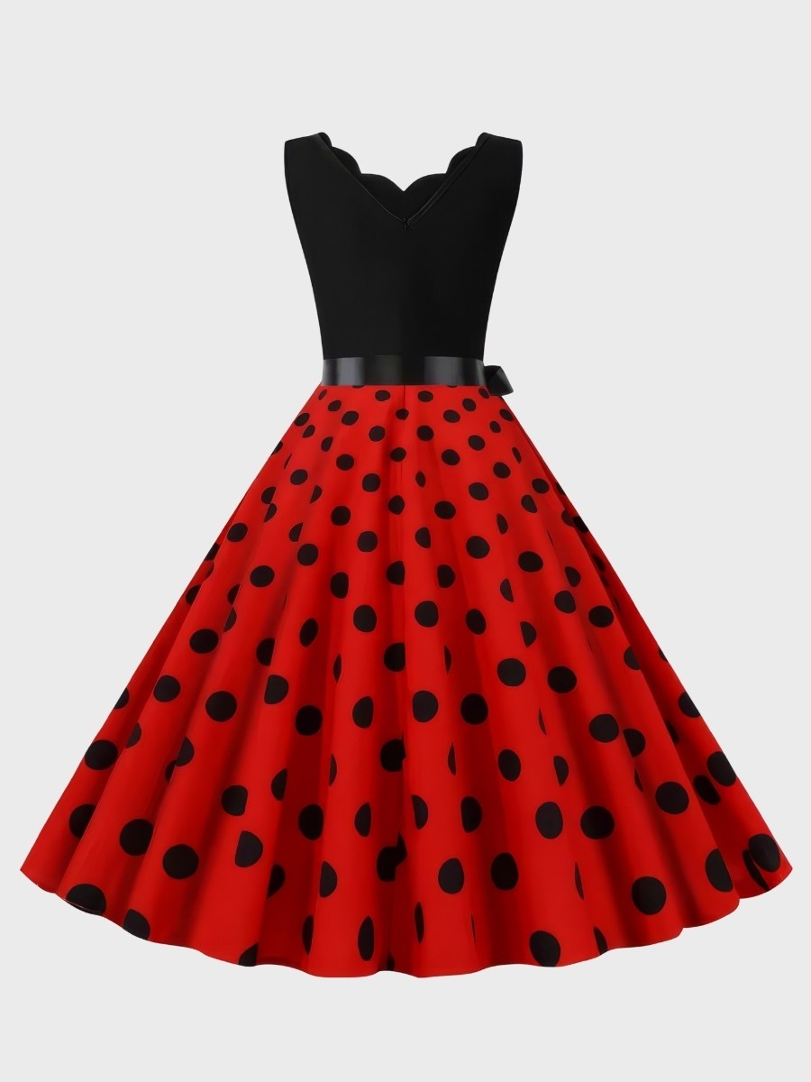 Robe Rouge À Pois Noirs Style Vintage Années 50 – Image 2